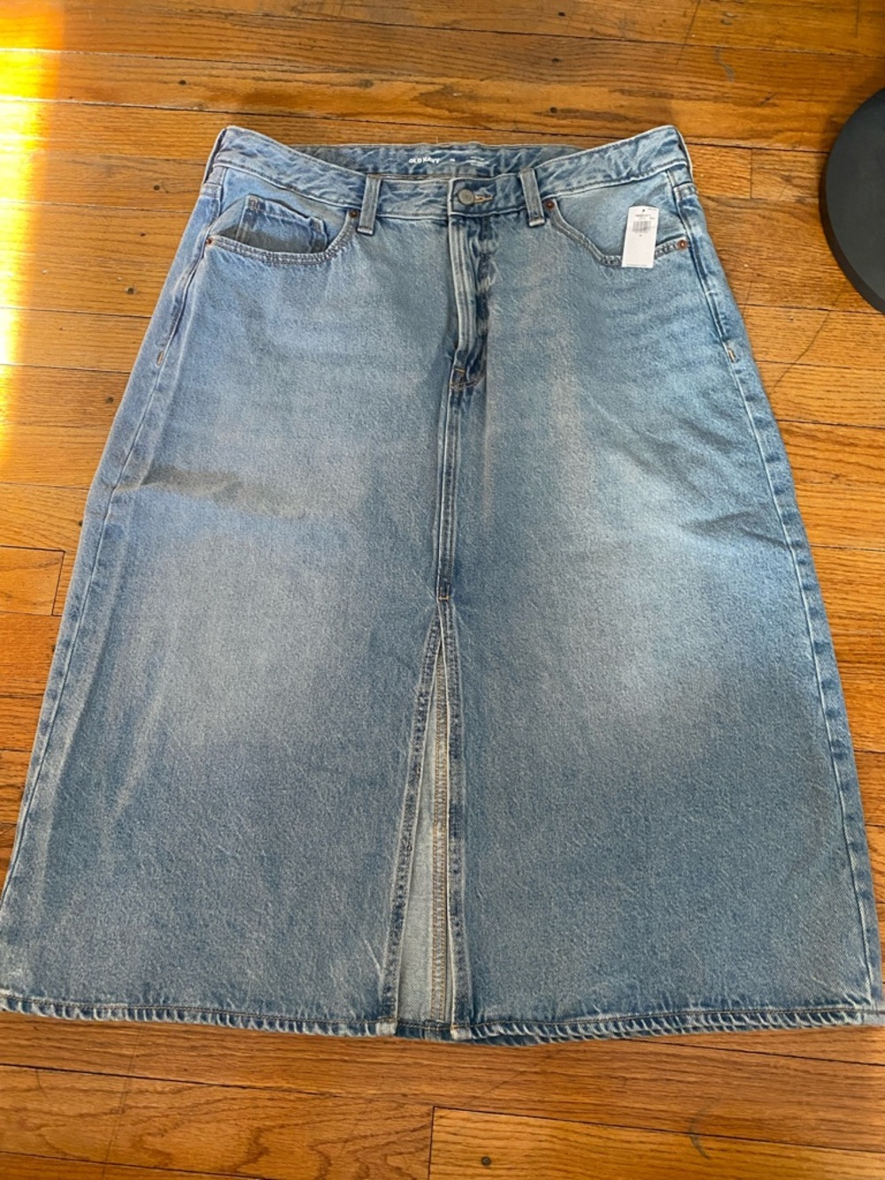 Old Navy Washed Blue Denim A-Line Midi Skirt